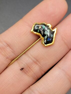 Gold Africa Outline Stick Pin with Black Opal Inlay